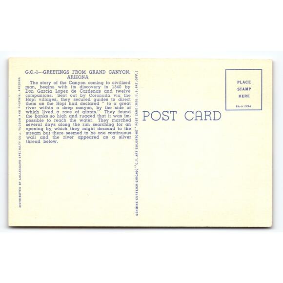 Greetings From Grand Canyon Arizona Large Big Letter Linen Postcard Curt Teich - Picture 2 of 2
